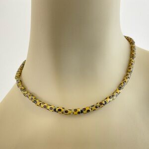 Leopard, Spotted Choker Necklace, Yellow & Black, Animal Print; Czech Glass